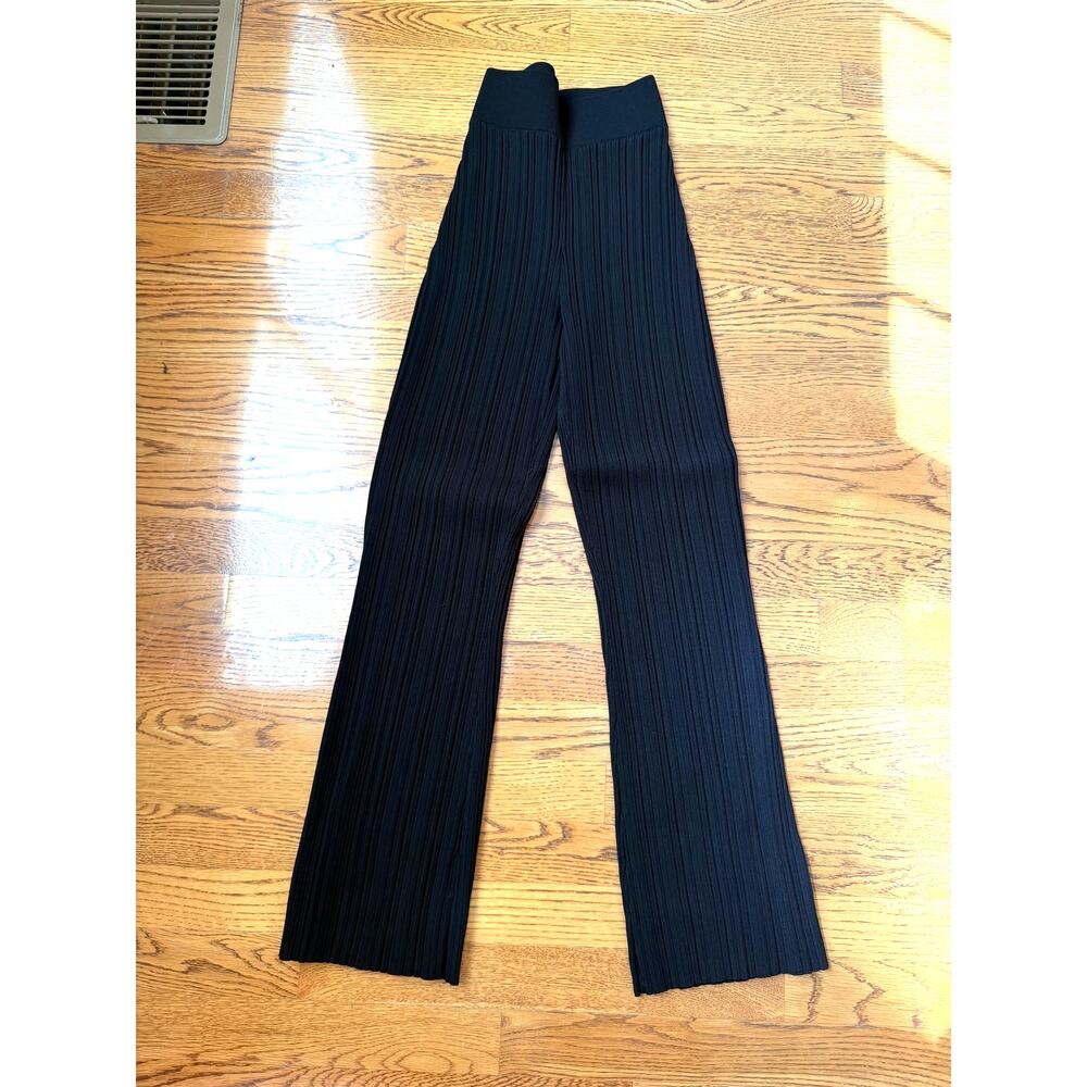 Veronica Beard Massaro Rib Knit Pants Black XS Wide Leg Pull-On